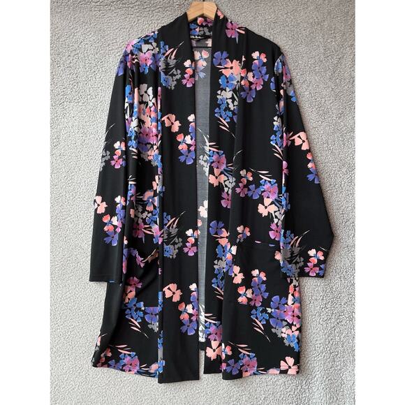 Ulla Popken Jackets & Blazers - Ulla Popken Jacket Robe 24/26 Open Floral Long Sleeve Beach Lounge Boho Black